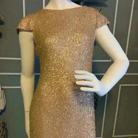 Sorella Vita Cowl Back Sequin Gown Drape Back Gold Cap Sleeve Maxi Dress Sz: 16 - Picture 6 of 15